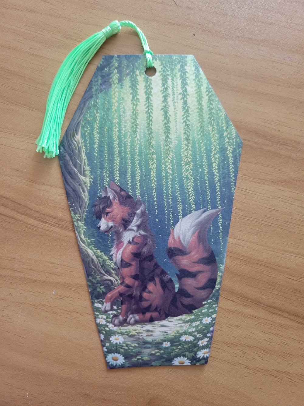 🖤NEW🖤 Whimsical Forest Tiger  Bookmark Tag - Green Tassel